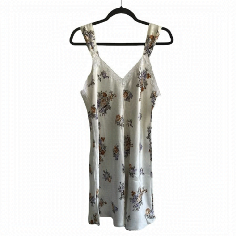 LINEA D’ORO Sleeveless Floral Print Short Nightgown Ivory L